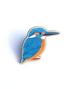 Kingfisher wooden pin badge