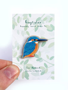 Kingfisher wooden pin badge