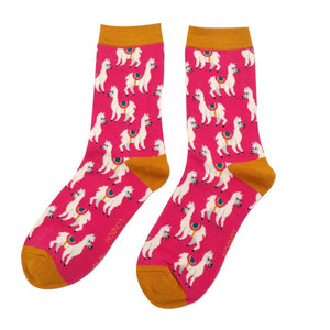 Llama Alpaca ladies socks bright pink