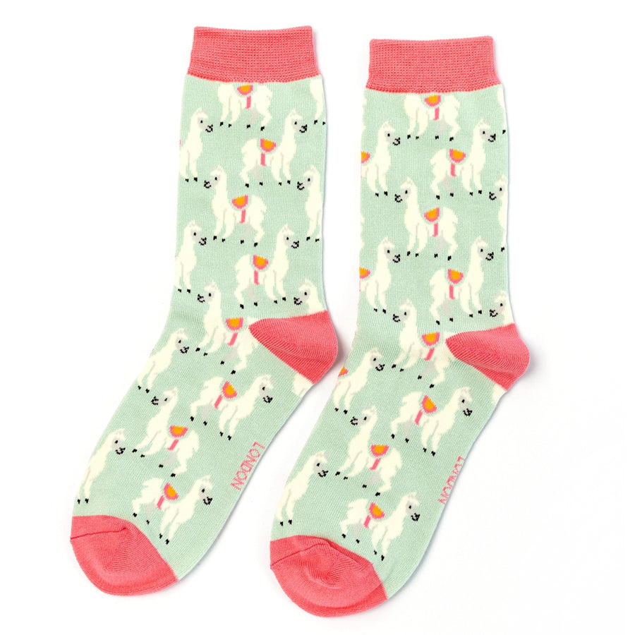 Llama Alpaca ladies socks duck egg