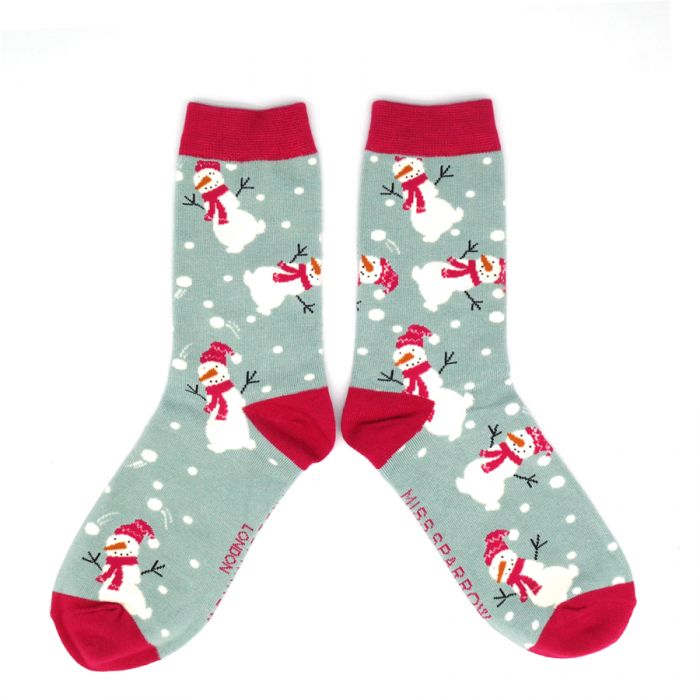 Snowman ladies socks pale blue