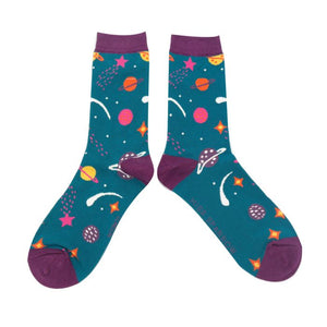 Space ladies socks teal