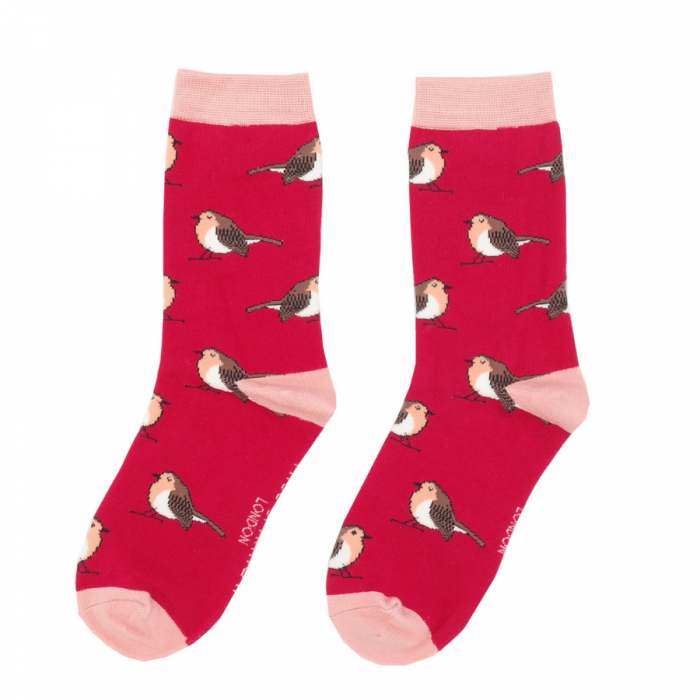 Robins ladies Christmas socks red