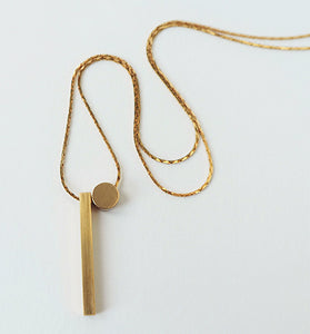 Long Brass Bar and Disc necklace