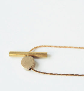 Brass Cylinder and Disc necklace