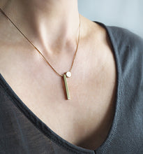 Load image into Gallery viewer, Long Brass Bar and Disc necklace
