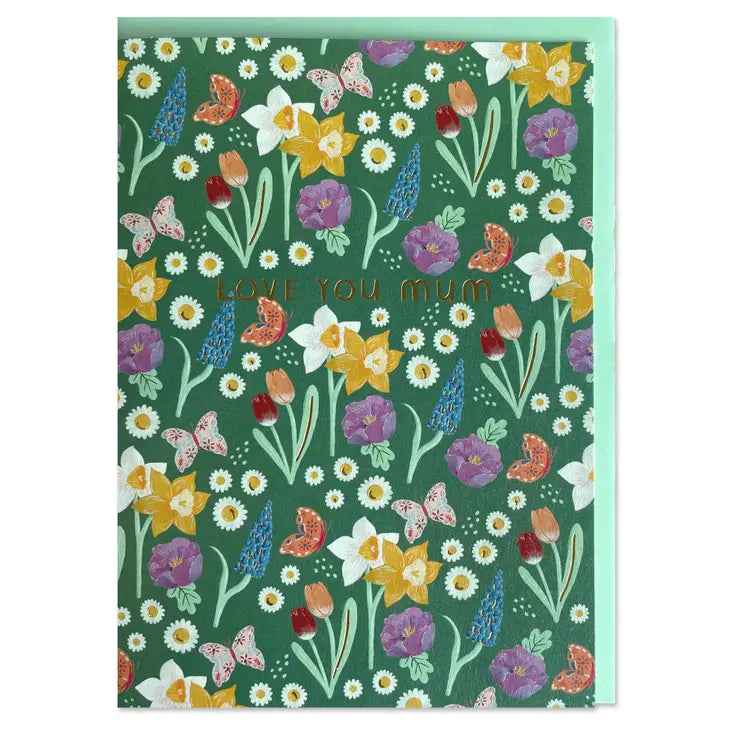 Love you Mum' card spring flowers
