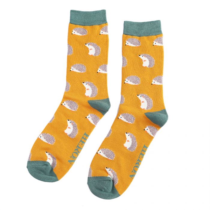 Mr Heron hedgehog socks mustard