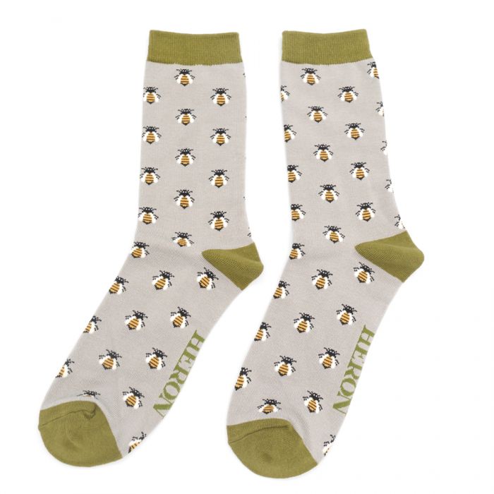 Mr Heron mens socks honey bees grey