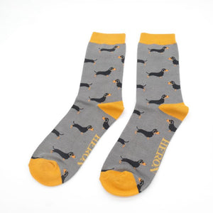 Mr Heron mens socks sausage dogs grey