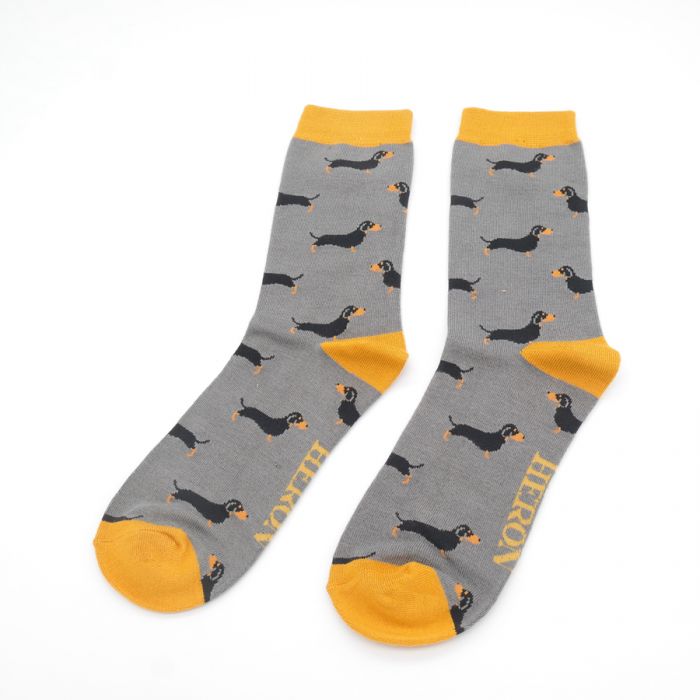 Mr Heron mens socks sausage dogs grey