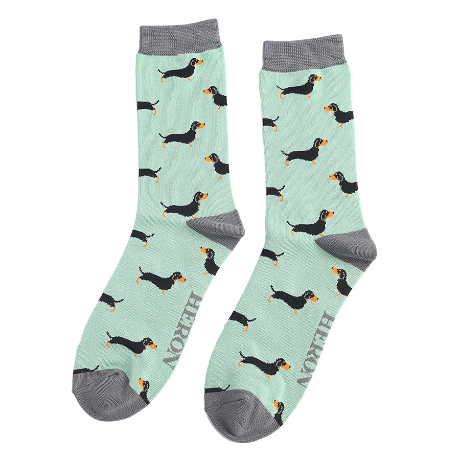 Mr Heron mens socks sausage dogs mint