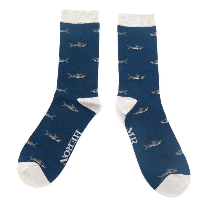 Mr Heron mens socks little sharks navy