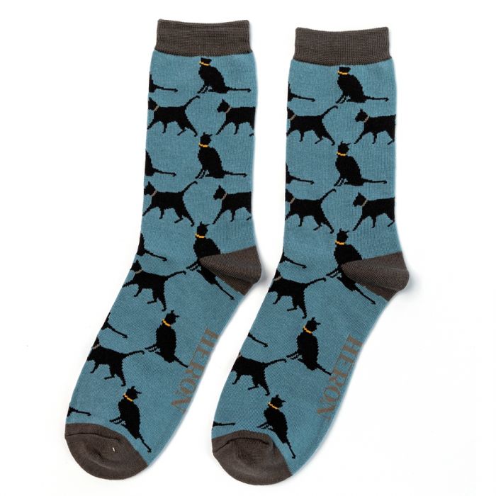 Mr Heron lucky cats mens socks blue