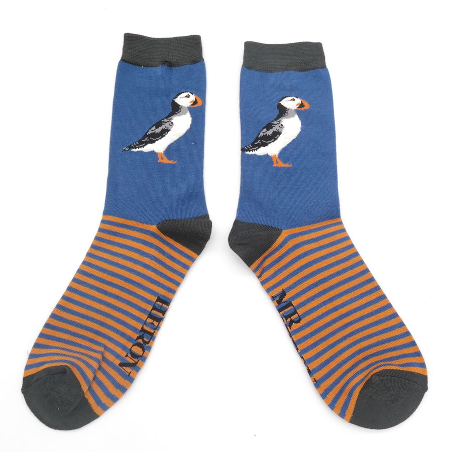 Mr Heron puffin stripe socks blue