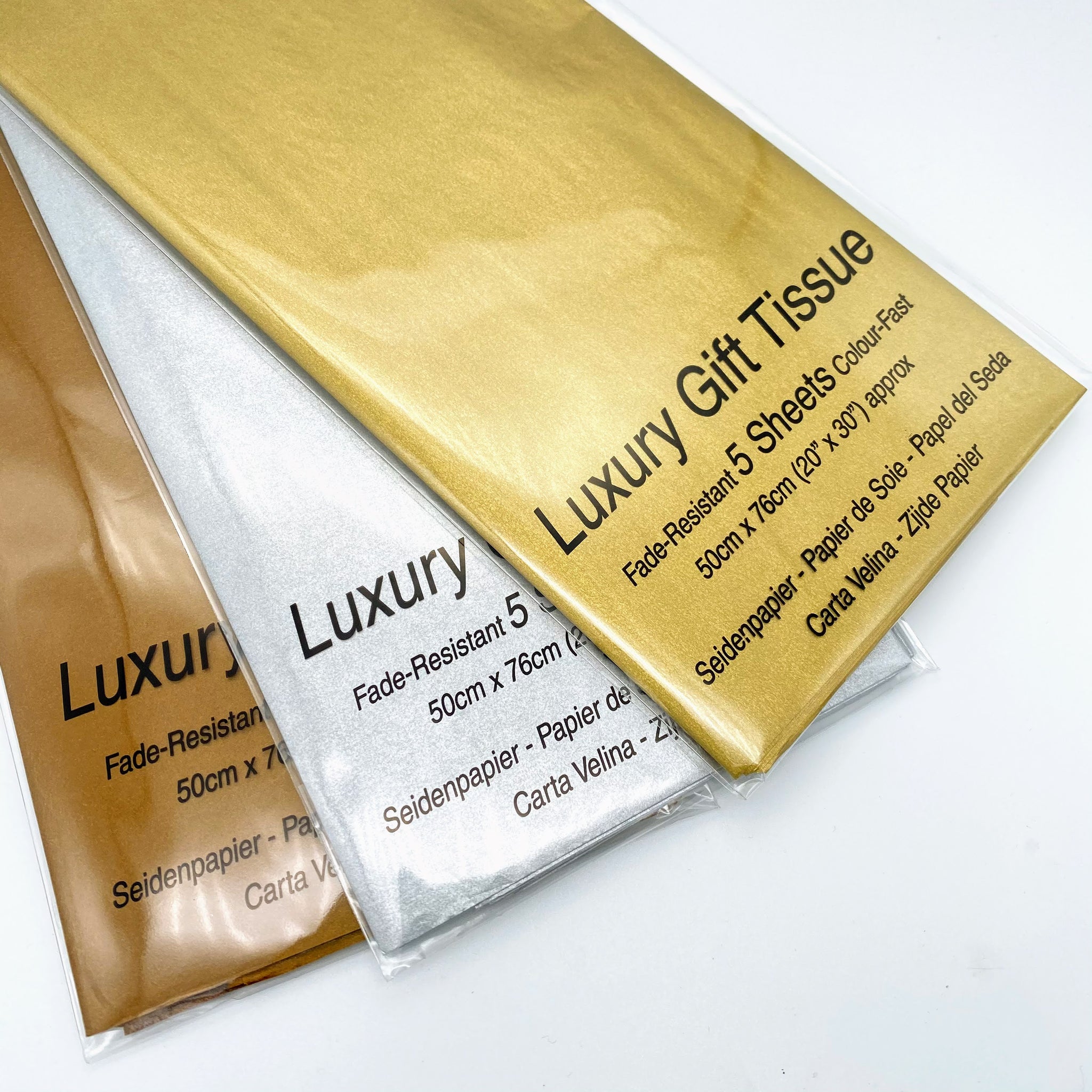 5x sheets Double Sided Metallic Tissue Paper - Choose from Gold, Copper,  Silver, Rose Gold colour packs. Great for luxury wrapping/gifts.