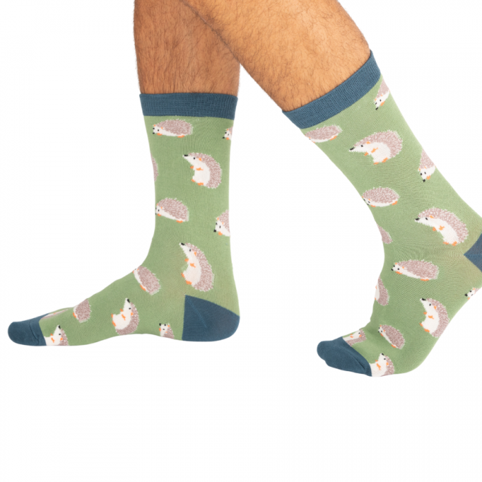 Mr Heron Hedgehogs mens socks green