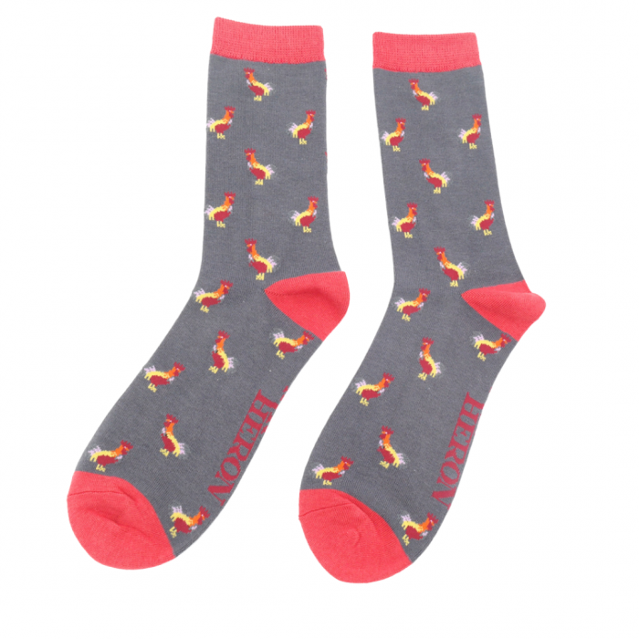 Mr Heron mens socks rooster charcoal