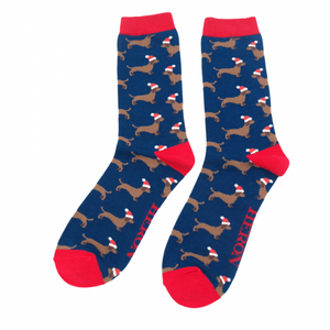 Mr Heron Sausage Dogs Santa mens socks navy