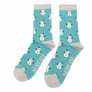 Mr Heron Little Snowmen mens socks blue