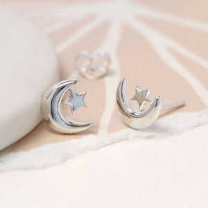 Sterling silver Moon and Star stud earrings