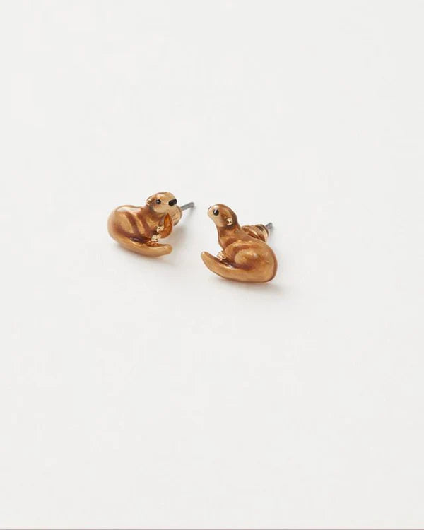 Enamel otter stud earrings