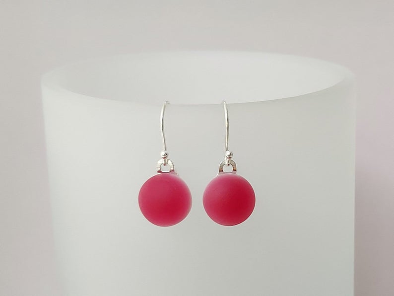 Raspberry glass drop earrings