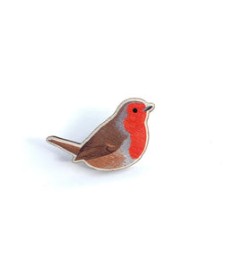 Robin wooden pin badge