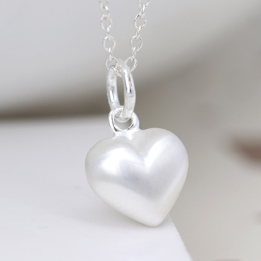 Silver brushed heart necklace