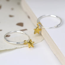 Load image into Gallery viewer, Silver hoop and gold star earrings

