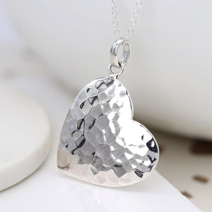 Silver hammered heart pendant