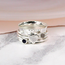 Load image into Gallery viewer, Sterling silver, gemstone and silver heart spinning ring
