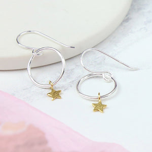 Sterling Silver Hoop And Gold Star Earrings