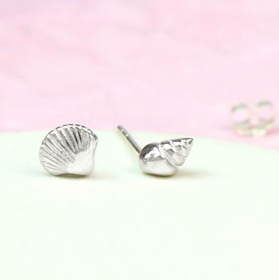 Sterling silver mismatched shell stud earrings