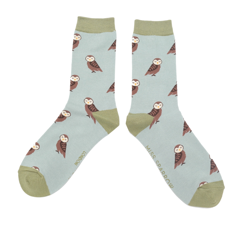 Owls ladies socks duck egg