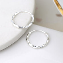 Load image into Gallery viewer, Silver smooth twisted hoop earrings
