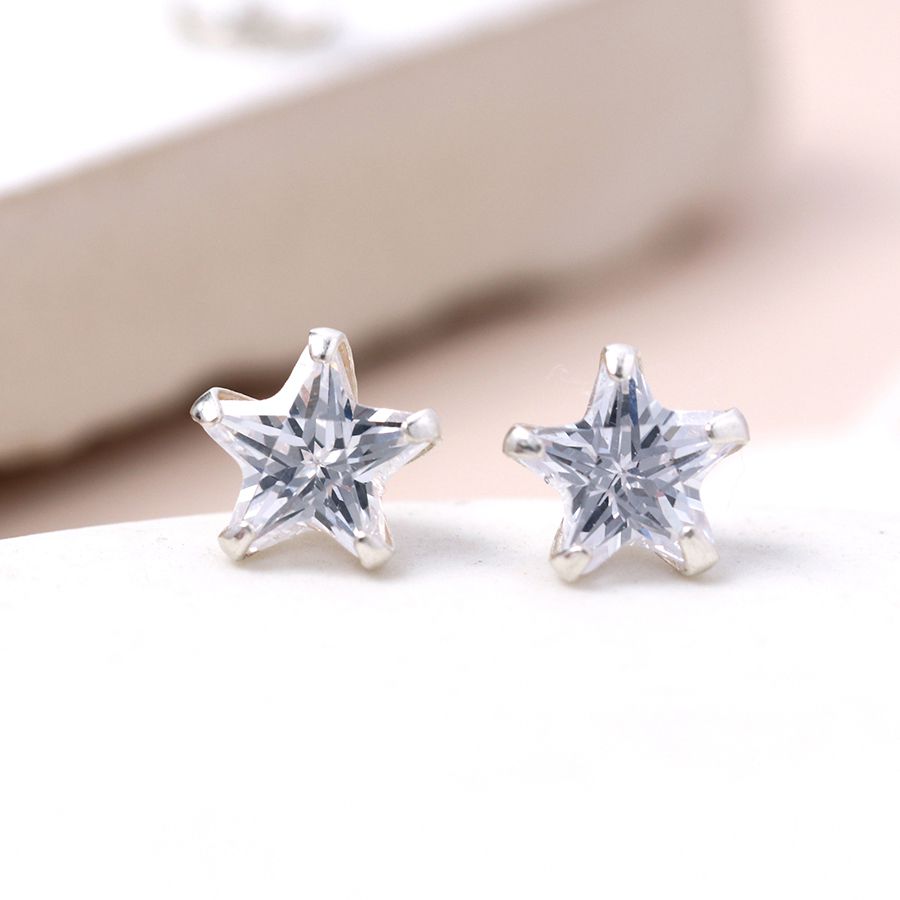 Silver and crystal star stud earrings
