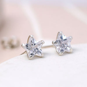 Silver and crystal star stud earrings