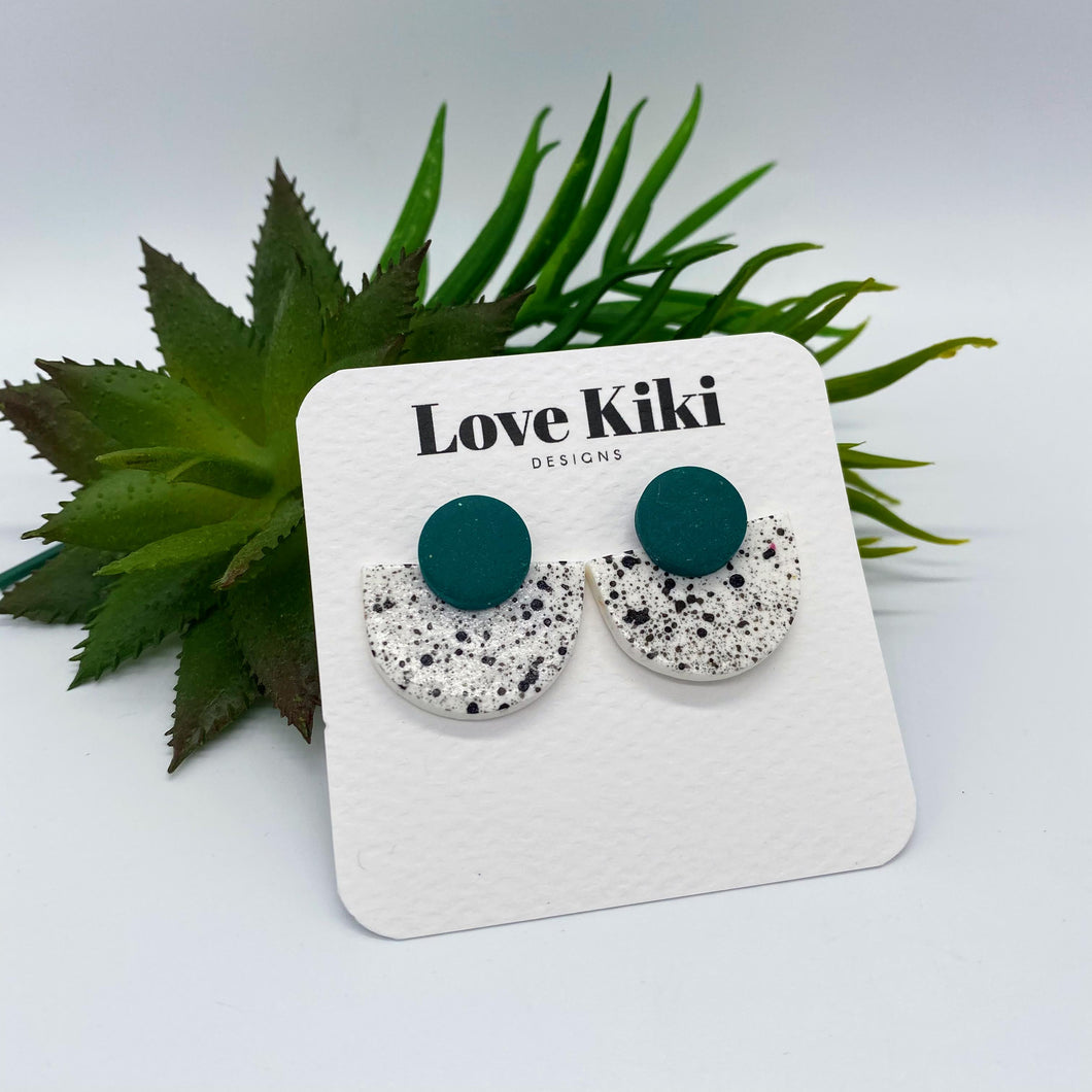 Green & White Speckled Statement Stud Earrings