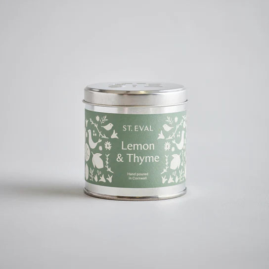 A lemon and thyme St Eval tinned candle from Edinburgh gift shop Pippin