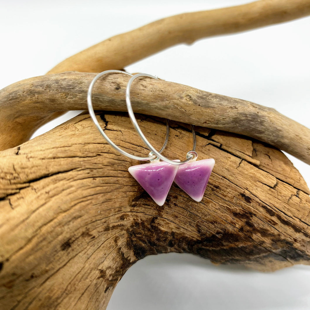 Triangle hoop earrings purple