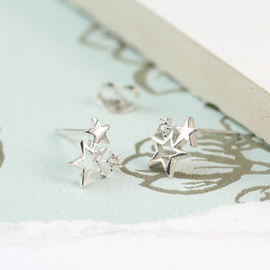 Sterling silver triple star cluster and crystal earrings