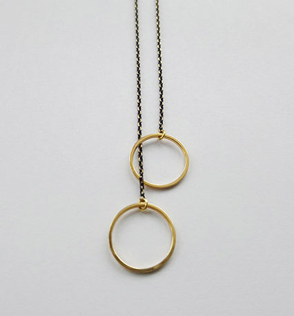 Two Brass Hoops Lariat Necklace