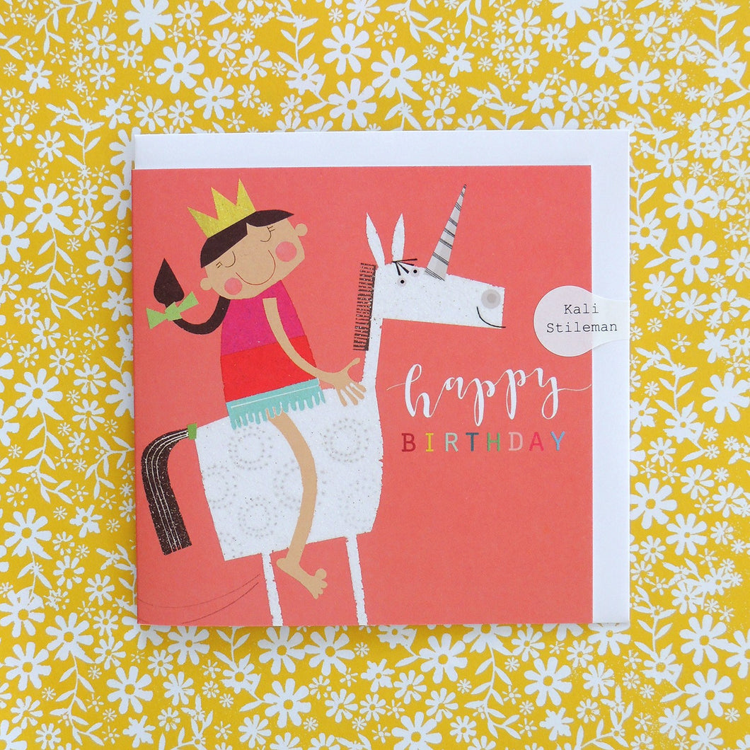 Girl on Unicorn birthday card