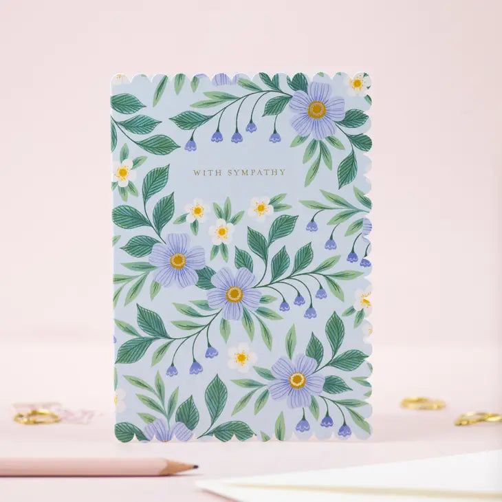 With Sympathy blue floral scalloped edge