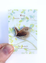 Load image into Gallery viewer, Wren wooden pin badge
